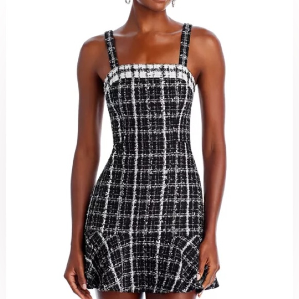 Alice + Olivia Black and White Tweed Mini Dress